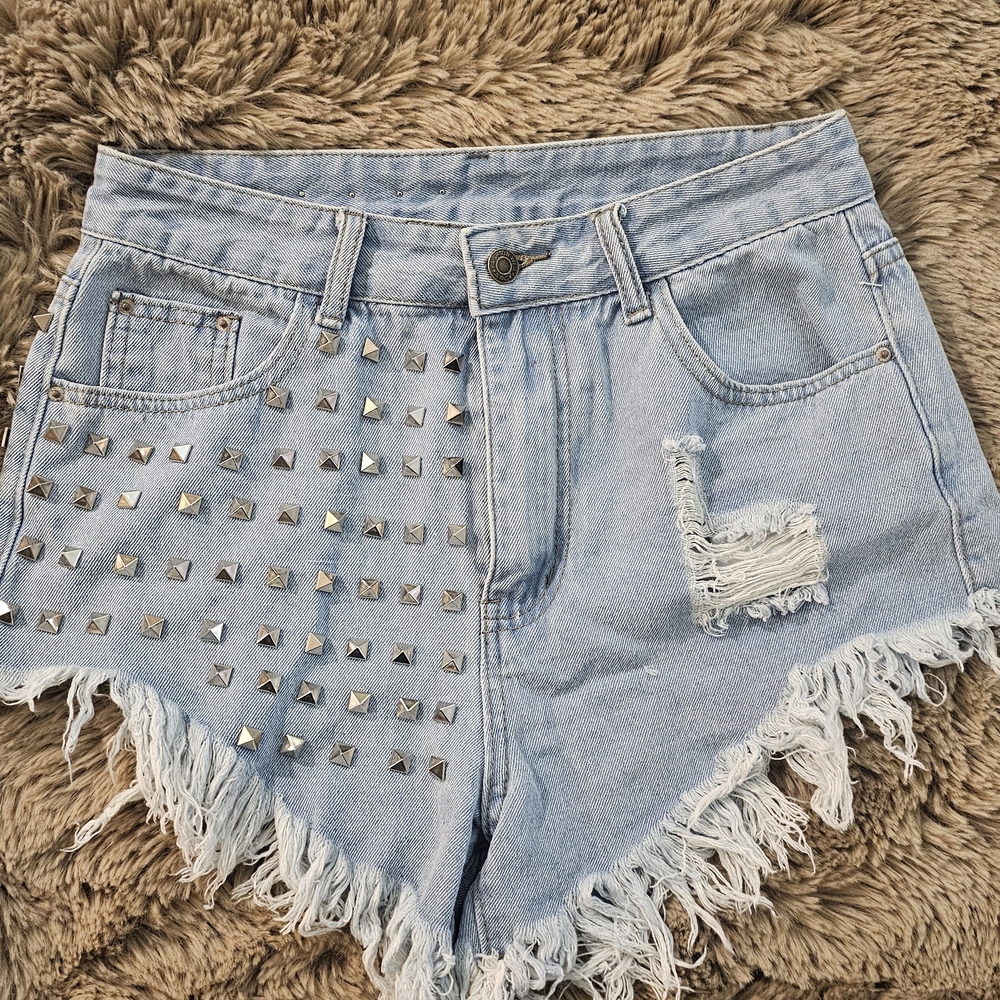 SHEIN Blue Silver Studded Jean Shorts